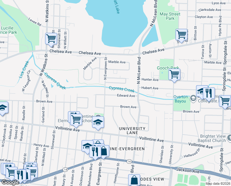 map of restaurants, bars, coffee shops, grocery stores, and more near 1763 Greenview Circle in Memphis