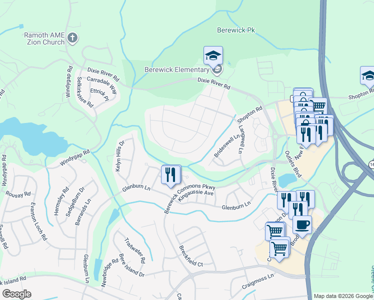 map of restaurants, bars, coffee shops, grocery stores, and more near in Charlotte