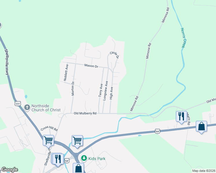 map of restaurants, bars, coffee shops, grocery stores, and more near 132 High Avenue in Fayetteville