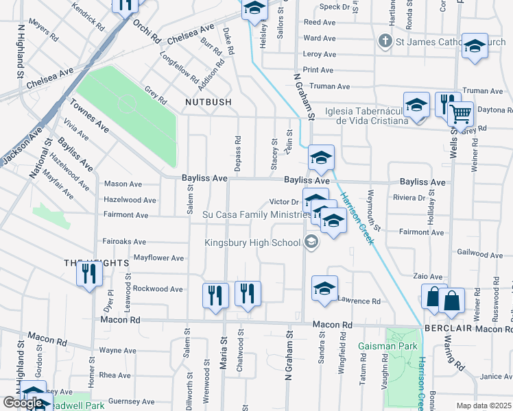map of restaurants, bars, coffee shops, grocery stores, and more near 3941 Bayliss Avenue in Memphis