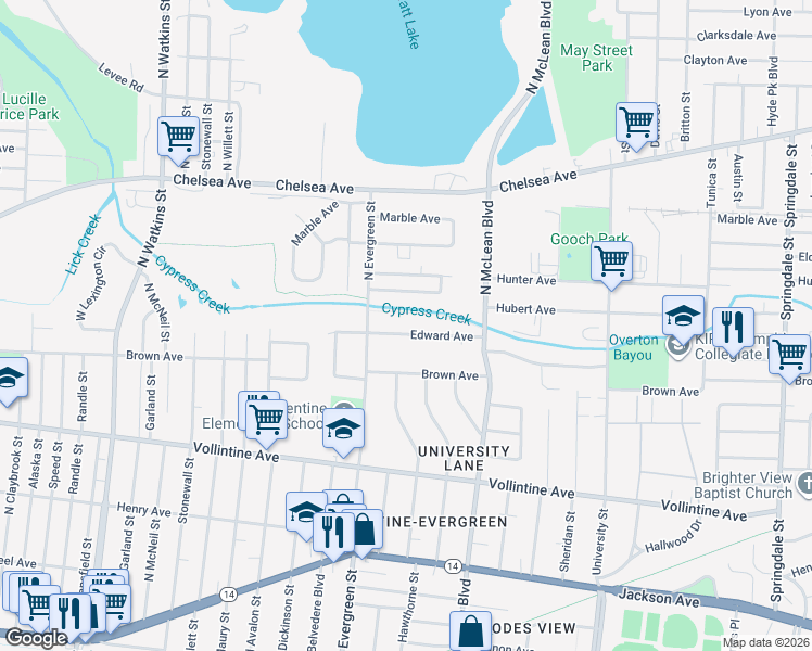 map of restaurants, bars, coffee shops, grocery stores, and more near 1763 Greenview Circle in Memphis