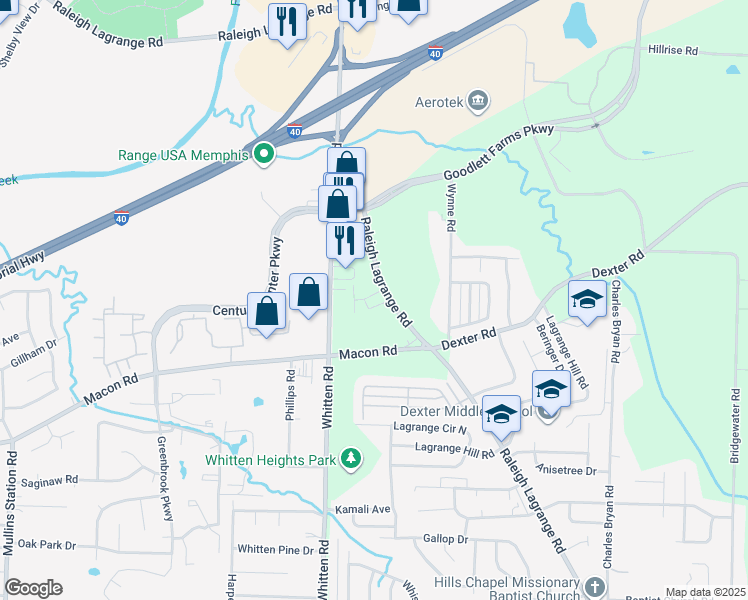 map of restaurants, bars, coffee shops, grocery stores, and more near 6863 Raleigh Lagrange Road in Memphis