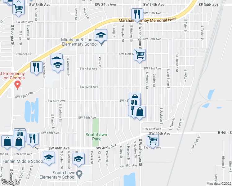 map of restaurants, bars, coffee shops, grocery stores, and more near 4209 South Ong Street in Amarillo