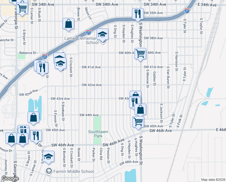 map of restaurants, bars, coffee shops, grocery stores, and more near 4201 South Lipscomb Street in Amarillo