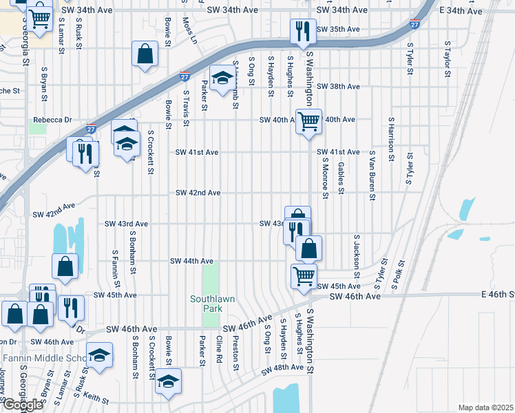 map of restaurants, bars, coffee shops, grocery stores, and more near 4209 South Ong Street in Amarillo