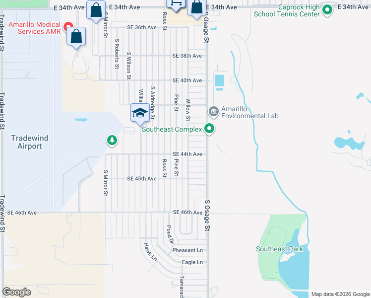 map of restaurants, bars, coffee shops, grocery stores, and more near 4309 Pine Street in Amarillo