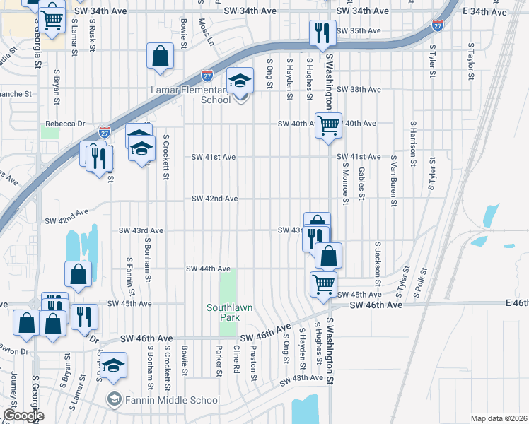 map of restaurants, bars, coffee shops, grocery stores, and more near 4201 South Lipscomb Street in Amarillo