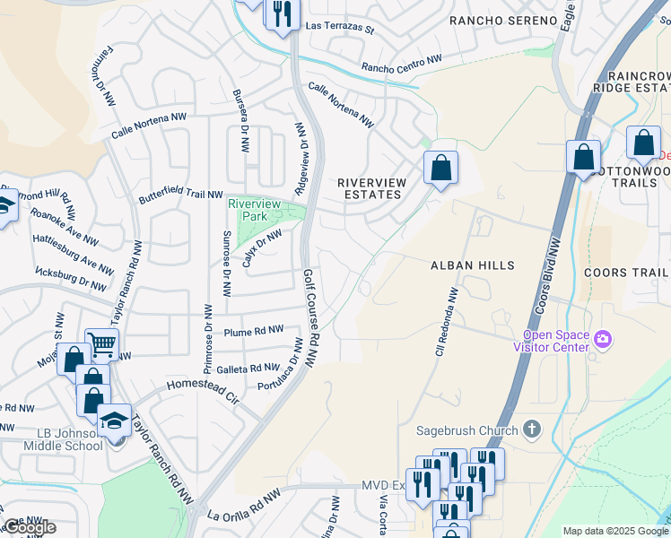 map of restaurants, bars, coffee shops, grocery stores, and more near 4428 Hillcrest Avenue Northwest in Albuquerque