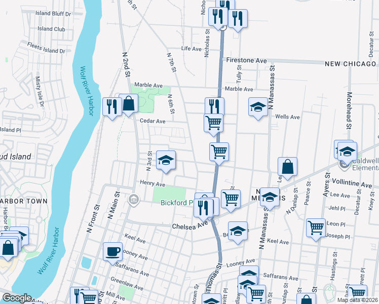 map of restaurants, bars, coffee shops, grocery stores, and more near 265 Faithful Alley in Memphis