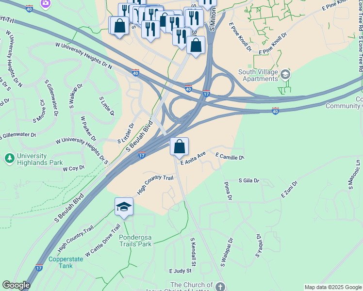 map of restaurants, bars, coffee shops, grocery stores, and more near in Flagstaff