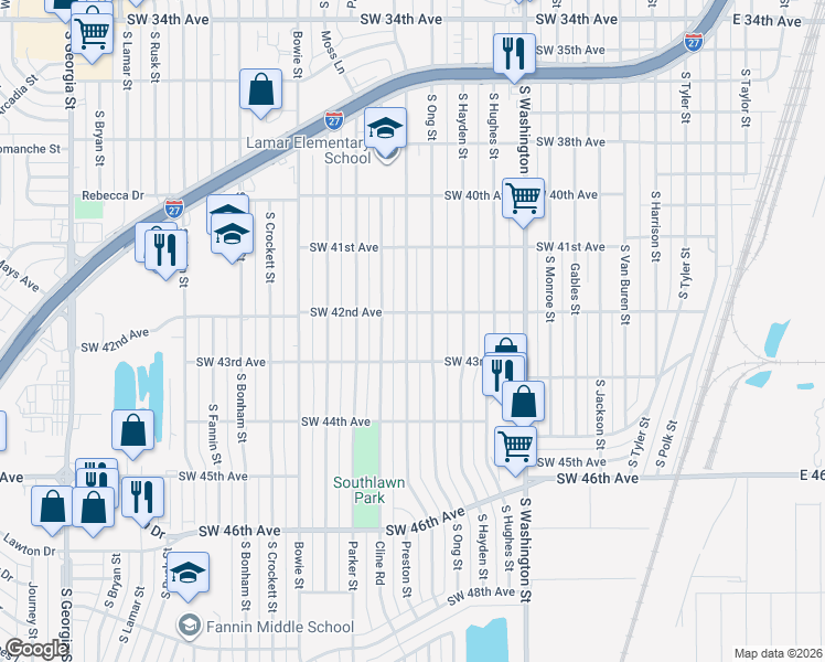 map of restaurants, bars, coffee shops, grocery stores, and more near 4201 South Lipscomb Street in Amarillo