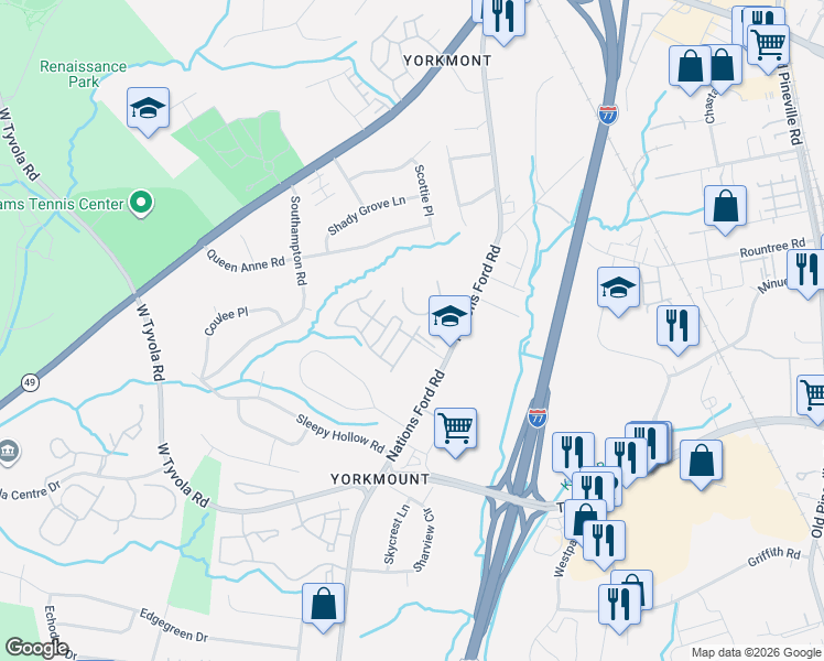 map of restaurants, bars, coffee shops, grocery stores, and more near in Charlotte