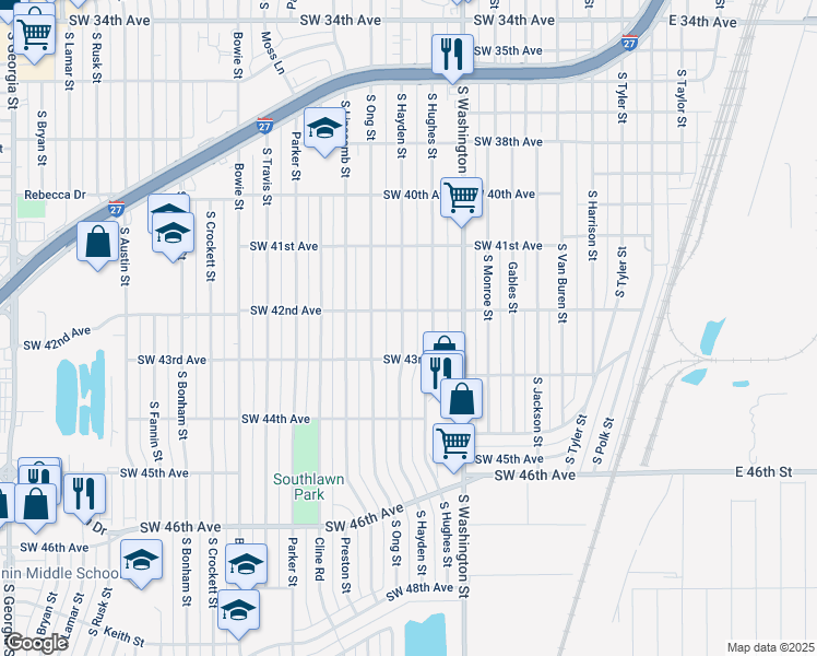 map of restaurants, bars, coffee shops, grocery stores, and more near 4200 South Hughes Street in Amarillo