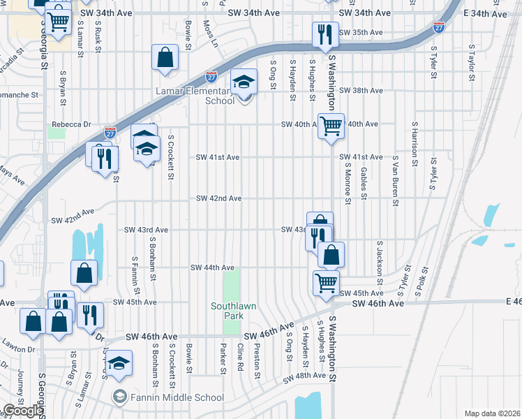 map of restaurants, bars, coffee shops, grocery stores, and more near 4201 South Lipscomb Street in Amarillo
