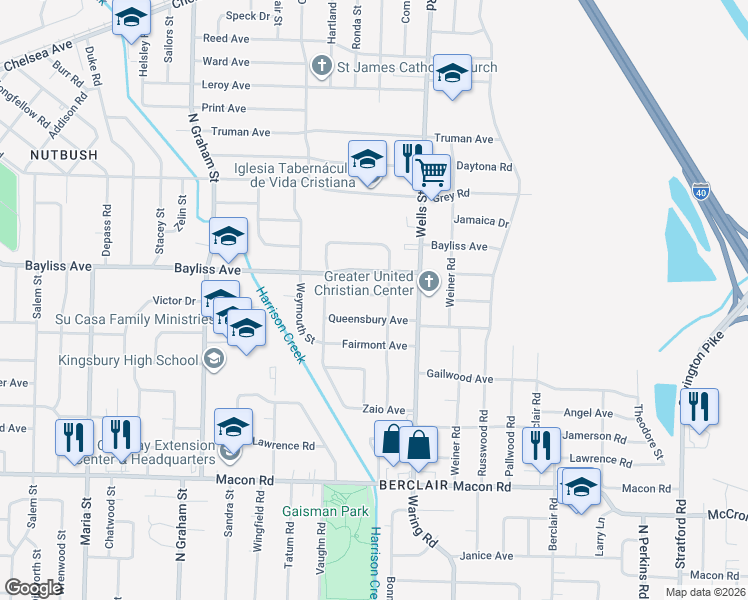 map of restaurants, bars, coffee shops, grocery stores, and more near 4250 Riviera Road in Memphis