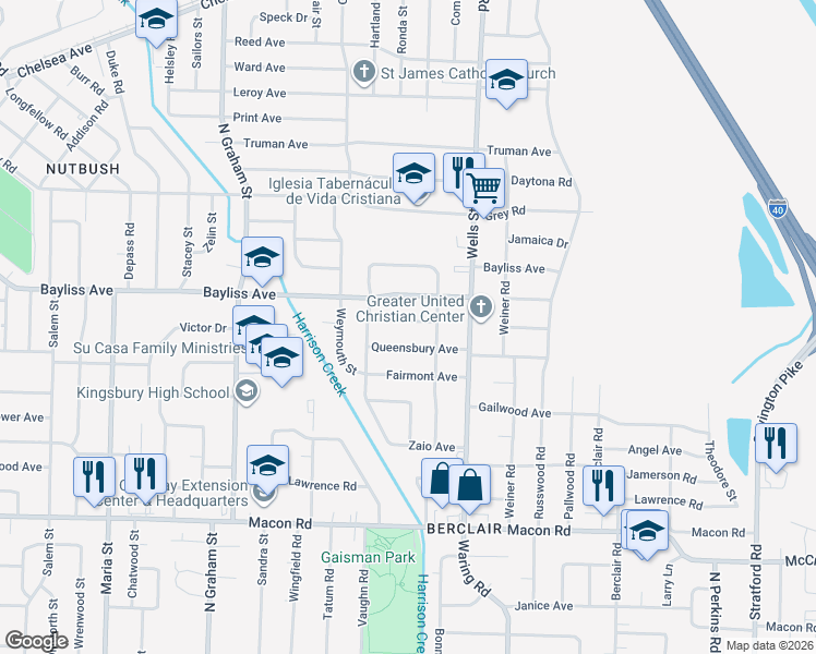 map of restaurants, bars, coffee shops, grocery stores, and more near 4250 Riviera Road in Memphis
