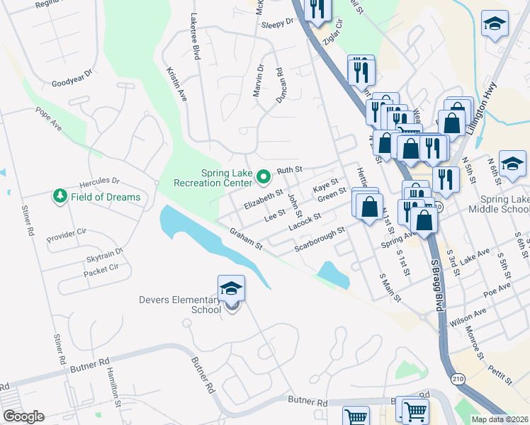 map of restaurants, bars, coffee shops, grocery stores, and more near 209 Elizabeth Street in Spring Lake