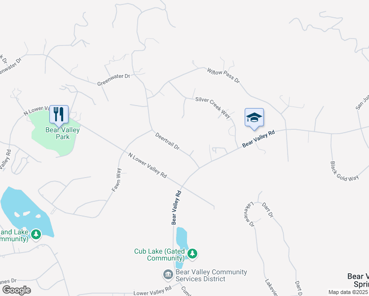 map of restaurants, bars, coffee shops, grocery stores, and more near 24140 Deertrail Drive in Tehachapi