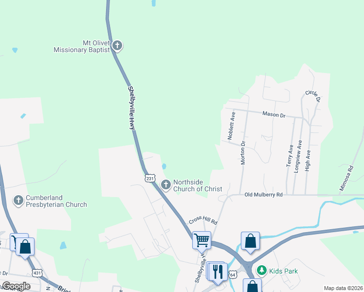 map of restaurants, bars, coffee shops, grocery stores, and more near 179 Shelbyville Highway in Fayetteville