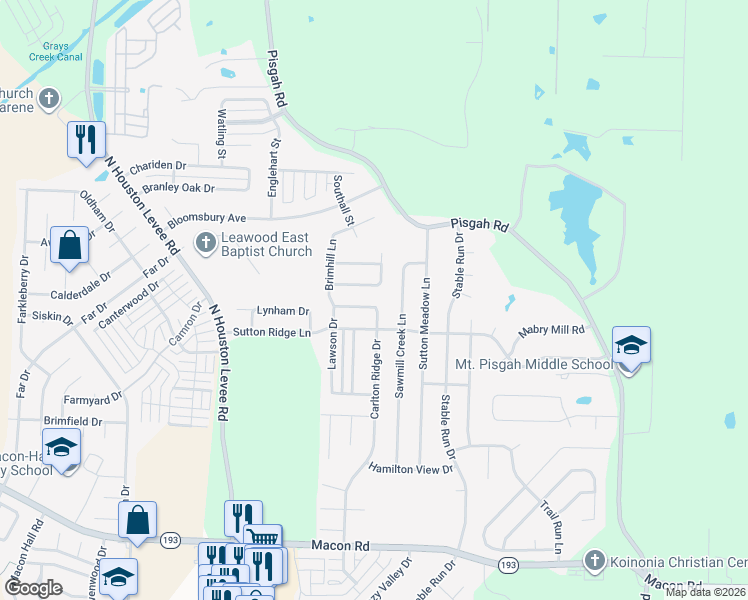 map of restaurants, bars, coffee shops, grocery stores, and more near 10242 Spruce Grove Lane in Shelby County