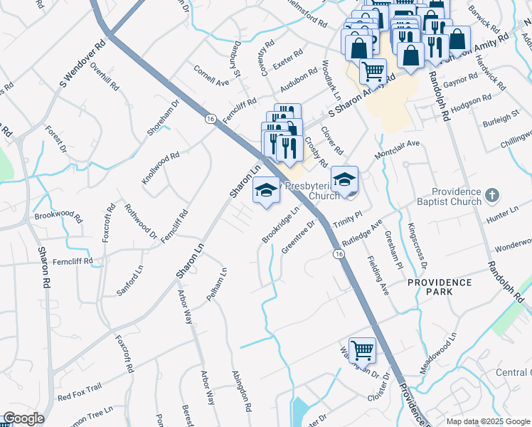 map of restaurants, bars, coffee shops, grocery stores, and more near 3028 Providence Road in Charlotte