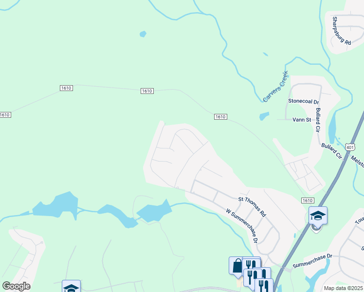 map of restaurants, bars, coffee shops, grocery stores, and more near 415 Longthorpe Road in Fayetteville
