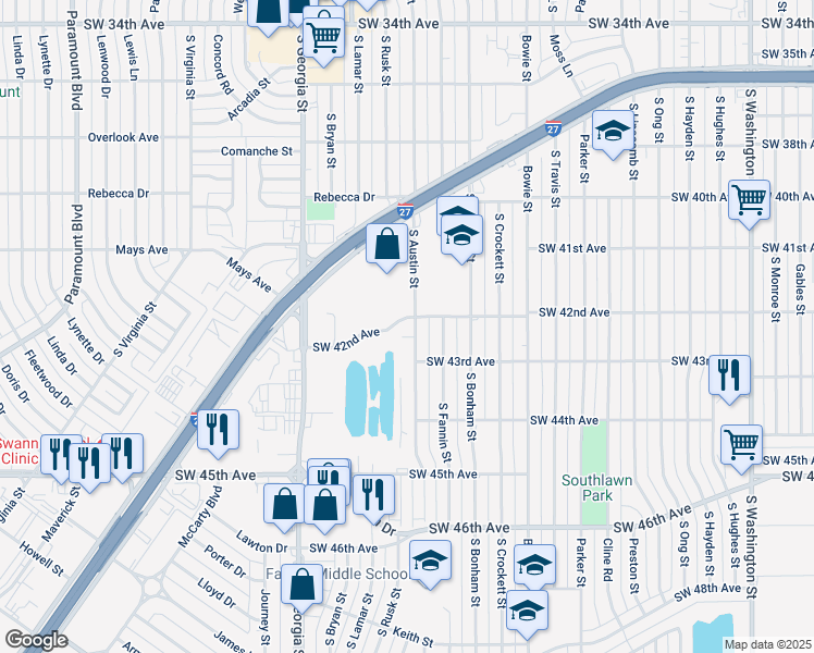 map of restaurants, bars, coffee shops, grocery stores, and more near 4201 South Austin Street in Amarillo