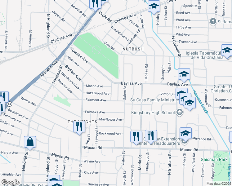 map of restaurants, bars, coffee shops, grocery stores, and more near 1374 Isabelle Street in Memphis