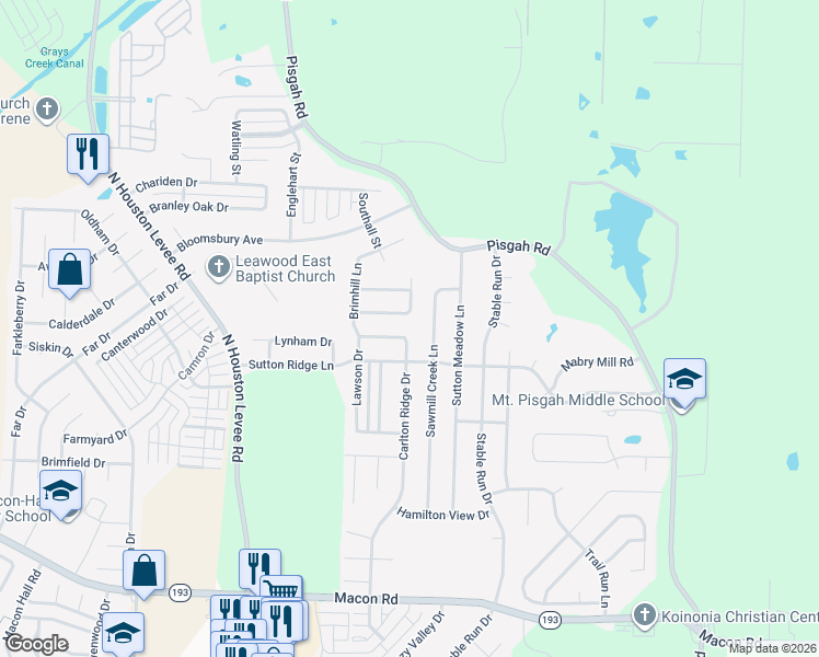 map of restaurants, bars, coffee shops, grocery stores, and more near 10246 Spruce Grove Lane in Shelby