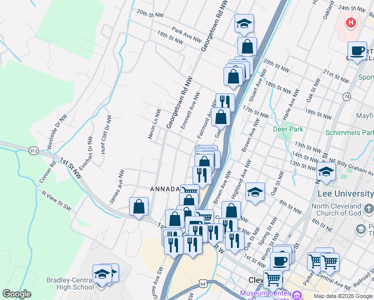 map of restaurants, bars, coffee shops, grocery stores, and more near 907 Willow Street Northwest in Cleveland
