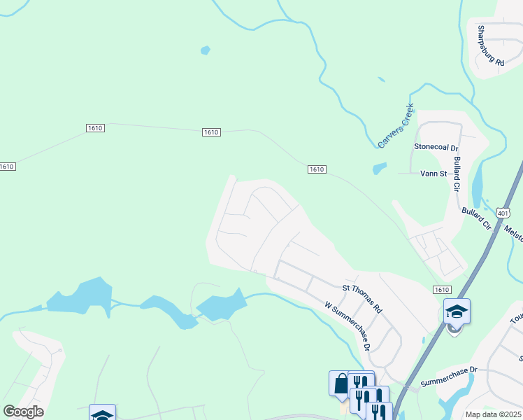 map of restaurants, bars, coffee shops, grocery stores, and more near 415 Longthorpe Road in Fayetteville