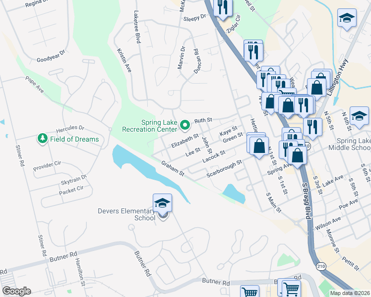 map of restaurants, bars, coffee shops, grocery stores, and more near 209 Elizabeth Street in Spring Lake