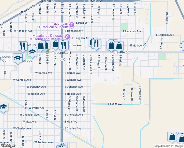 map of restaurants, bars, coffee shops, grocery stores, and more near 619-623 East Barnes Avenue in Tucumcari