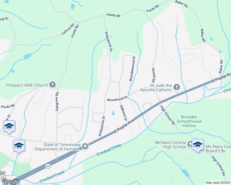 map of restaurants, bars, coffee shops, grocery stores, and more near 205 Hillhurst Drive in Selmer