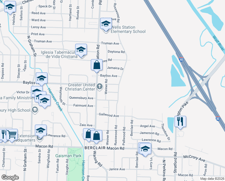map of restaurants, bars, coffee shops, grocery stores, and more near 4381 Embassy Drive in Memphis