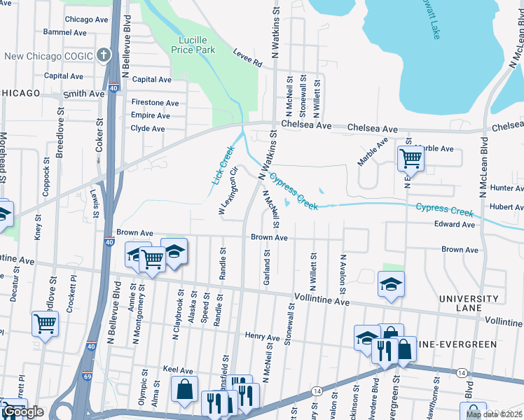 map of restaurants, bars, coffee shops, grocery stores, and more near 1145 North McNeil Street in Memphis