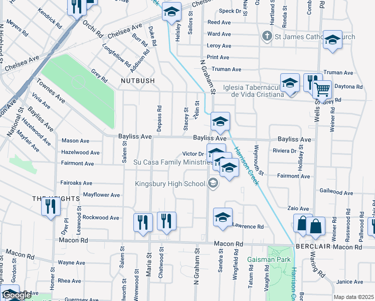 map of restaurants, bars, coffee shops, grocery stores, and more near 3978 Victor Drive in Memphis