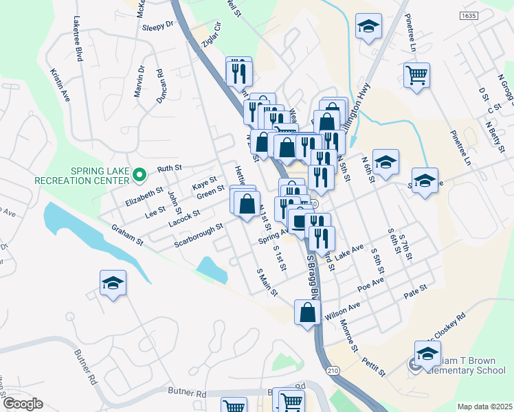 map of restaurants, bars, coffee shops, grocery stores, and more near 125 North 1st Street in Spring Lake