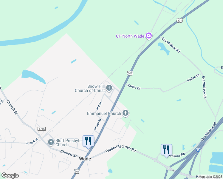 map of restaurants, bars, coffee shops, grocery stores, and more near 7439 Mill Aekins Drive in Wade