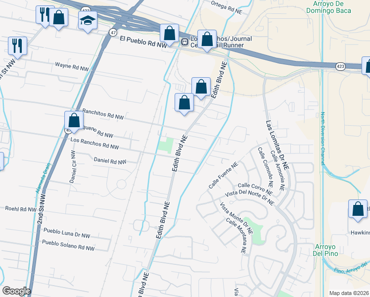 map of restaurants, bars, coffee shops, grocery stores, and more near 203 Garcia Road Northeast in Albuquerque