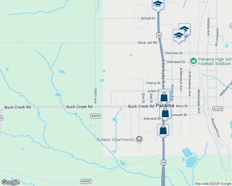 map of restaurants, bars, coffee shops, grocery stores, and more near 505 Jones Street in Bokoshe