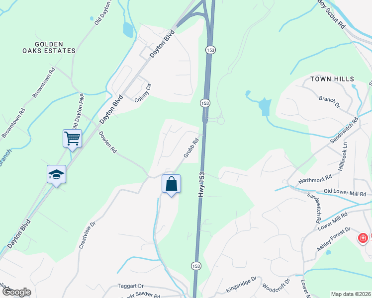 map of restaurants, bars, coffee shops, grocery stores, and more near 6521 Grubb Road in Chattanooga