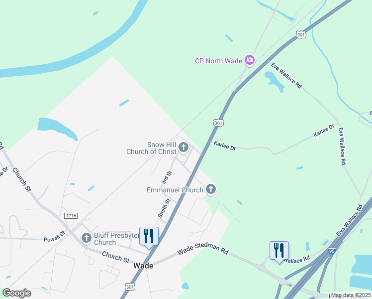map of restaurants, bars, coffee shops, grocery stores, and more near 7439 Mill Aekins Drive in Wade