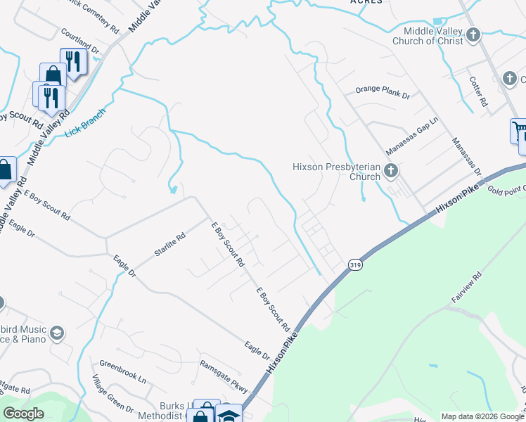 map of restaurants, bars, coffee shops, grocery stores, and more near 1629 Gunston Hall Road in Middle Valley