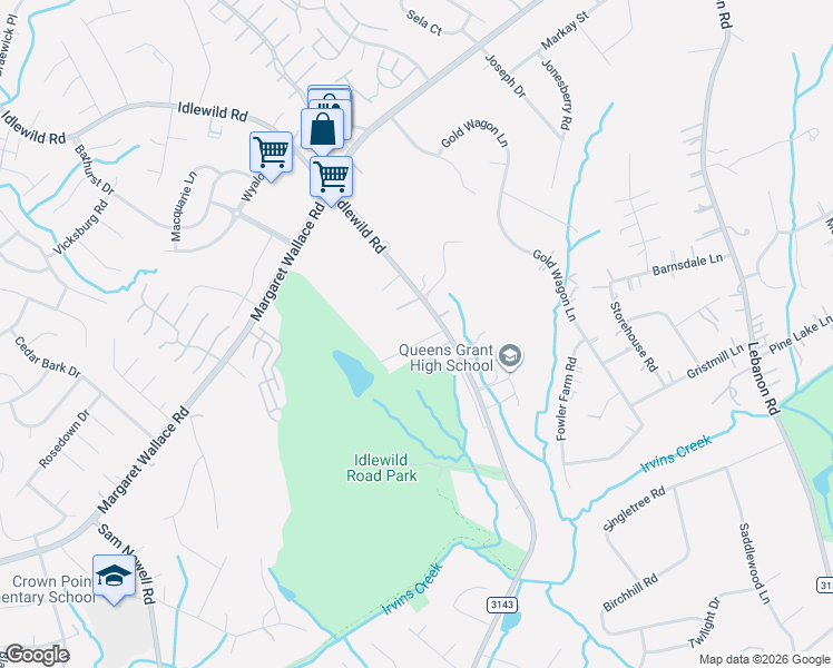 map of restaurants, bars, coffee shops, grocery stores, and more near 10118 Idlewild Road in Matthews