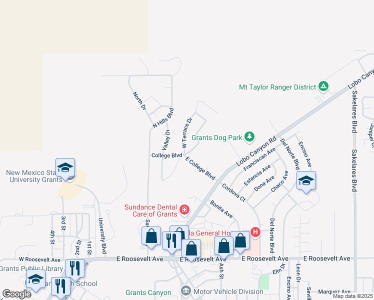 map of restaurants, bars, coffee shops, grocery stores, and more near 700 East Terrace Drive in Grants