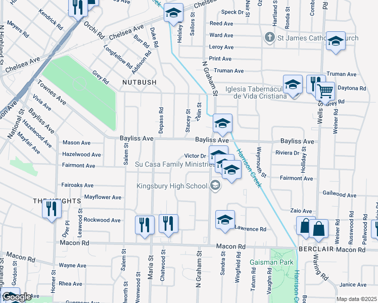 map of restaurants, bars, coffee shops, grocery stores, and more near 3978 Victor Drive in Memphis