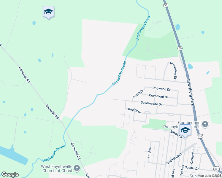 map of restaurants, bars, coffee shops, grocery stores, and more near 1020 Highland Drive in Fayetteville