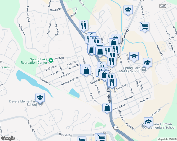 map of restaurants, bars, coffee shops, grocery stores, and more near 208 Hendon Street in Spring Lake
