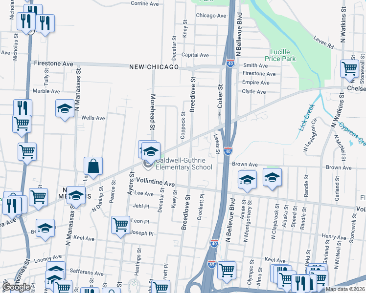 map of restaurants, bars, coffee shops, grocery stores, and more near 1016 Chelsea Avenue in Memphis